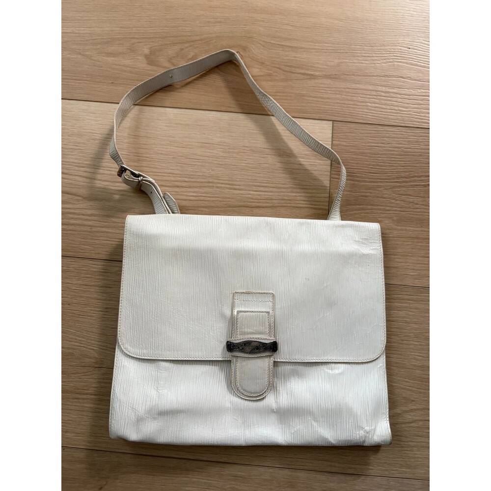 FURLA Made in Italy White Leather Flap Bag Crossbody Adjustable Strap Vintage